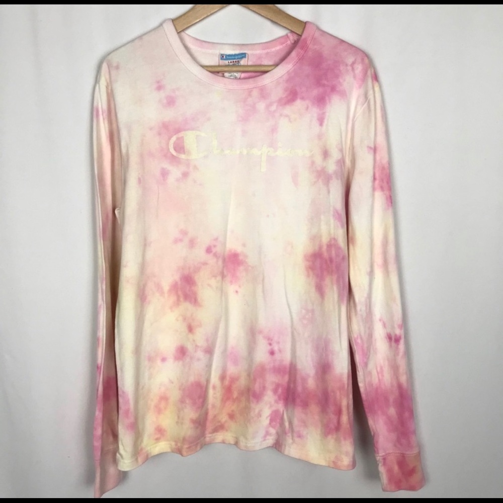 CHAMPION Tie Dye Long Sleeve Graphic Shirt Large